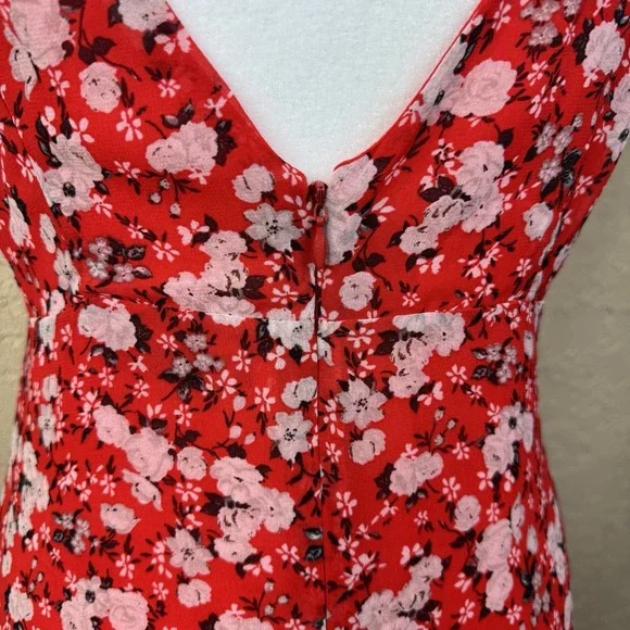 Zara Babydoll Maxi Sundress Red Floral V Neck Sleeveless Size M Coquette Fairy - Picture 4 of 15